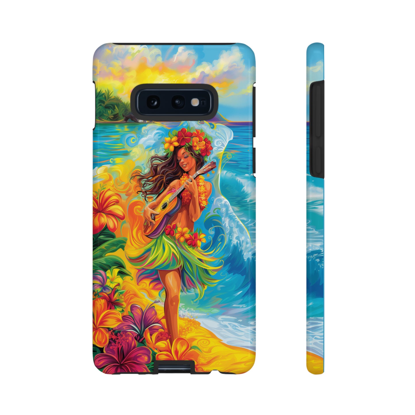 Ukulele Hula Girl Hawaiian Phone Case, Tropical, Hibiscus, Wireless Compatible, Protective Cell Phone Case for iPhone, Samsung, Pixel phones