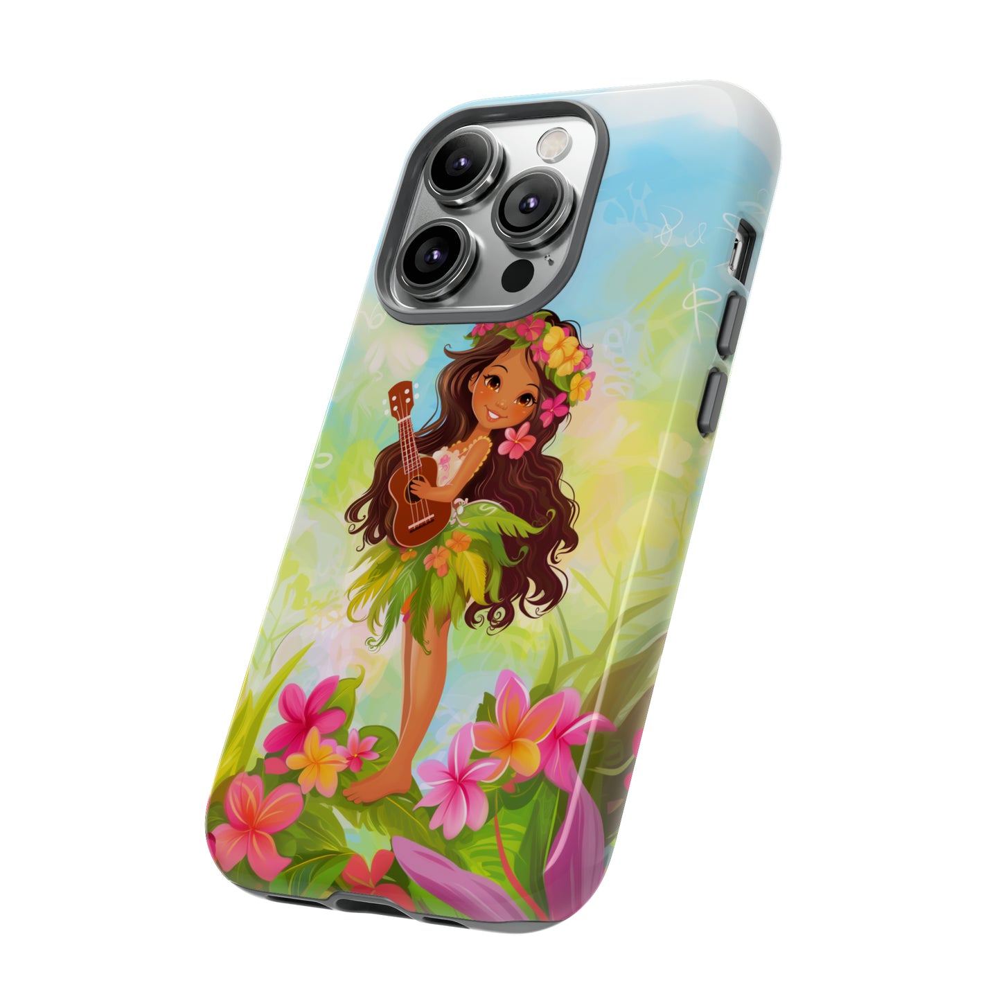 Cute Hula Girl Hawaiian Phone Case, Tropical, Hibiscus, Wireless Compatible, Protective Cell Phone Case for iPhone, Samsung, Pixel phones