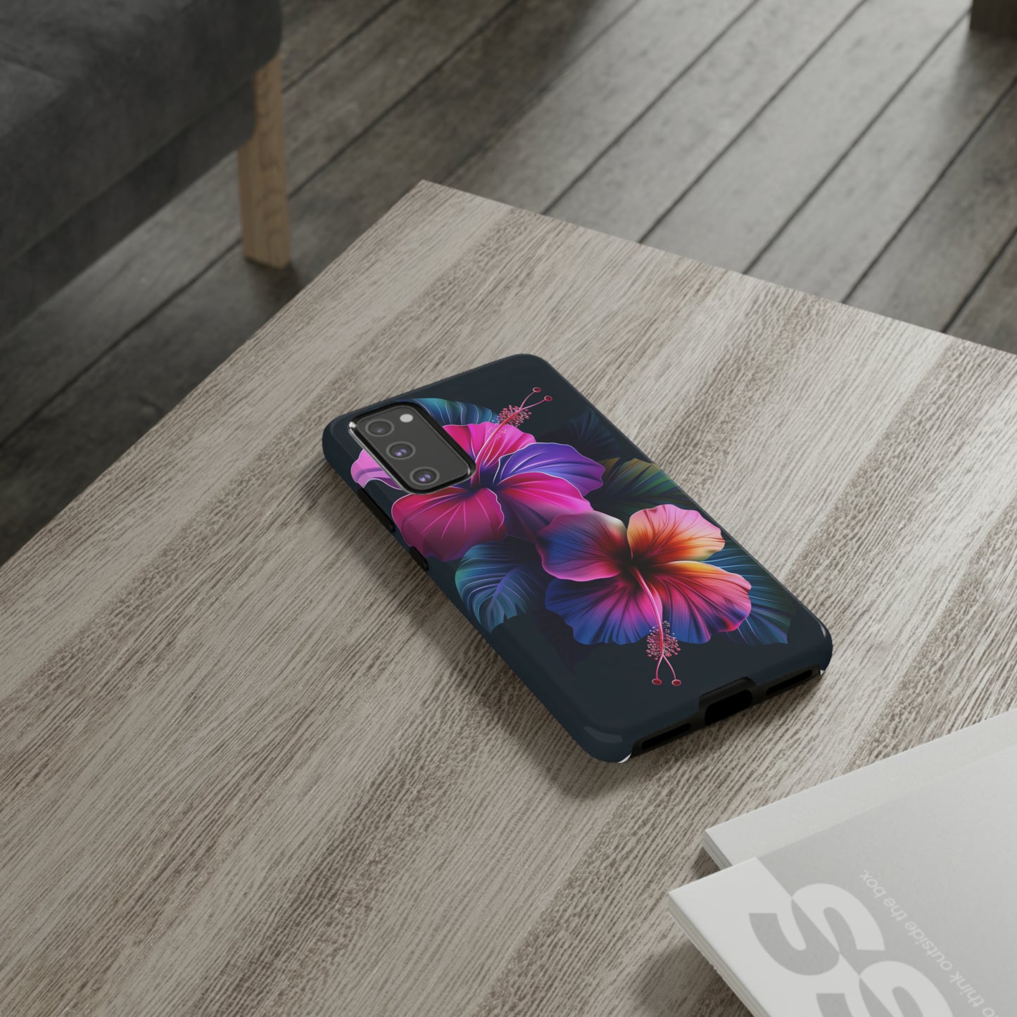 Hibiscus Neon Dark Hawaiian Tropical Phone Case, 808, Island Tropics, Wireless Compatible, Protective Cell Phone Case iPhone, Samsung, Pixel