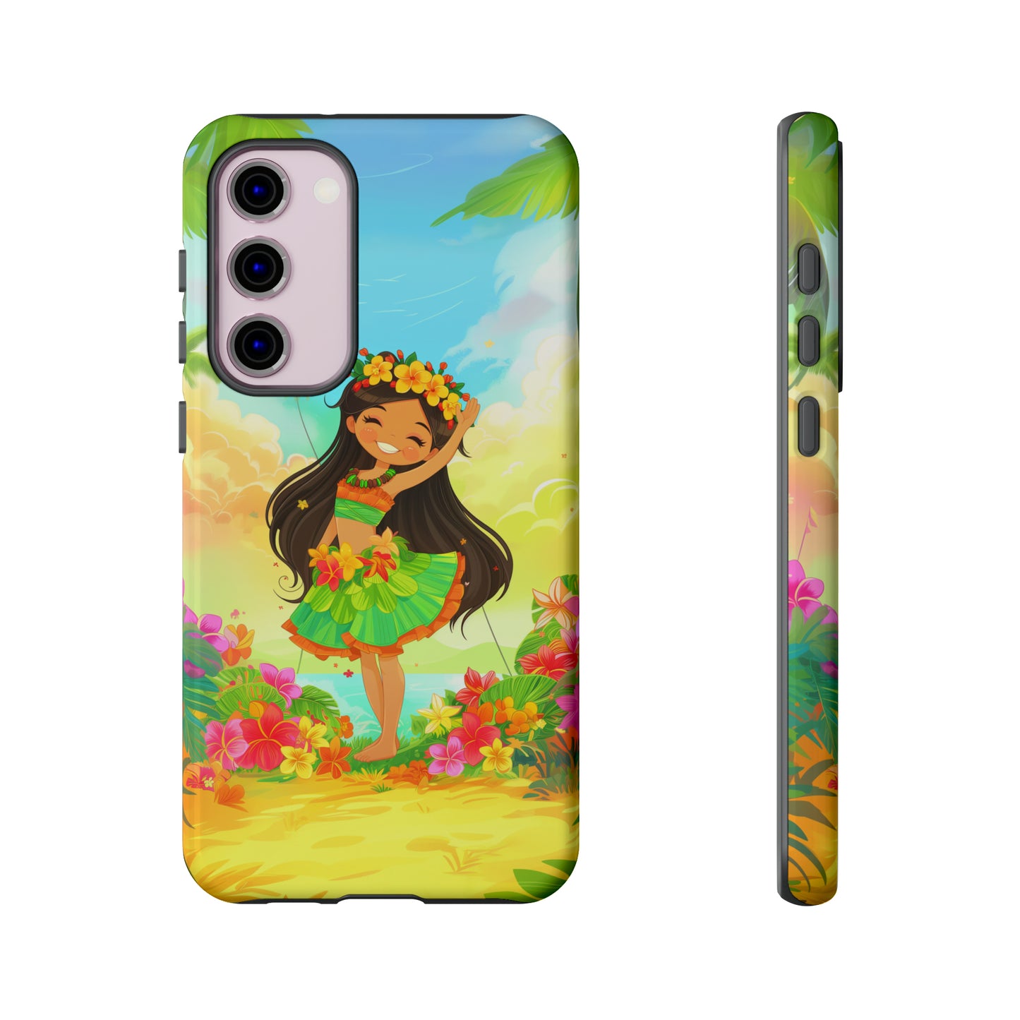 Cute Hula Girl Hawaiian Phone Case, Tropical, Hibiscus, Wireless Compatible, Protective Cell Phone Case for iPhone, Samsung, Pixel phones