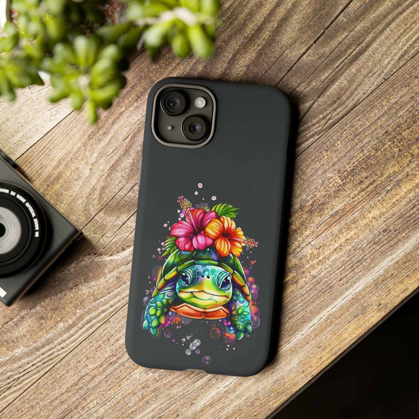Color Splash Turtle Hawaiian Phone Case, Tropical, Hibiscus, Wireless Compatible, Protective Cell Phone Case for iPhone, Samsung, Pixel