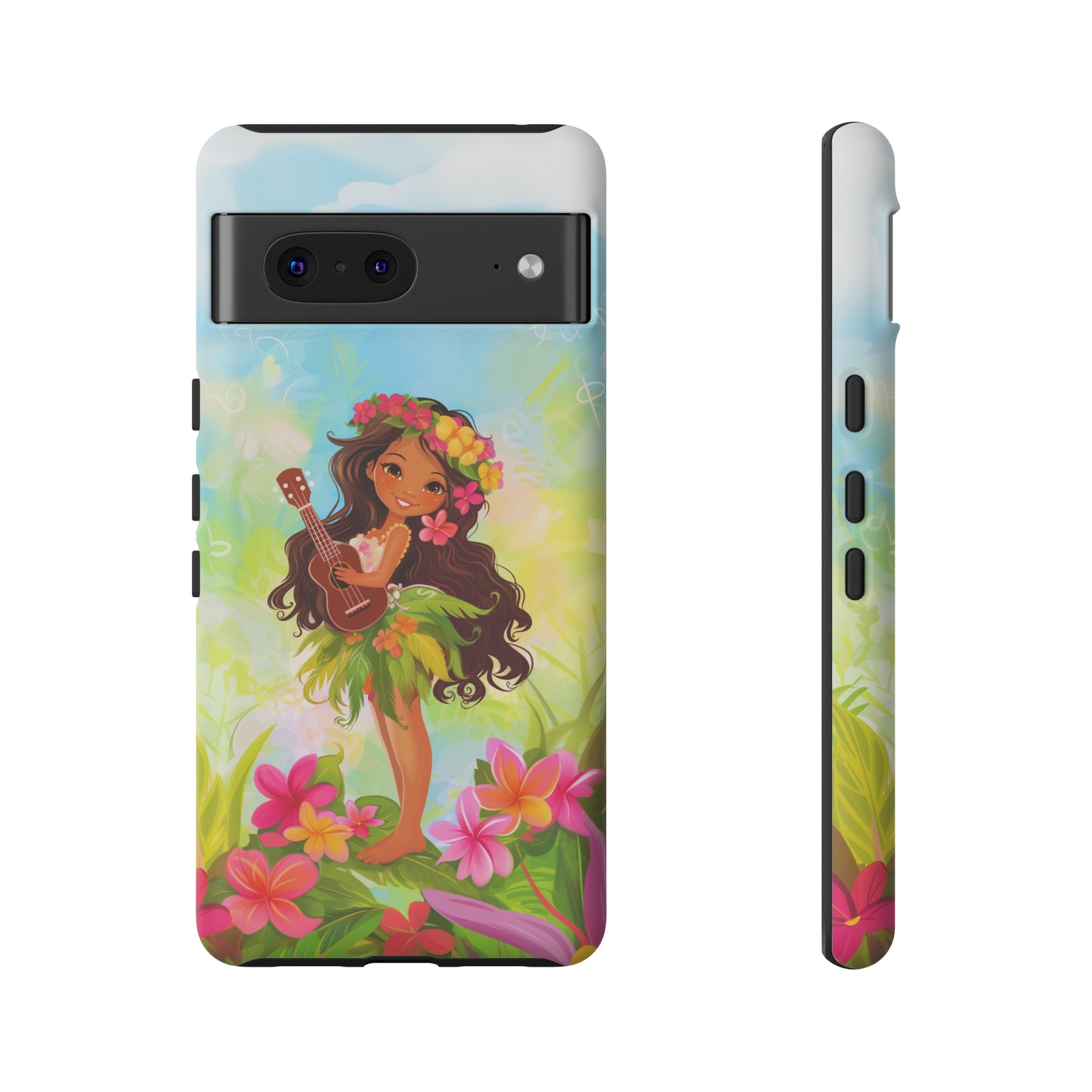 Cute Hula Girl Hawaiian Phone Case, Tropical, Hibiscus, Wireless Compatible, Protective Cell Phone Case for iPhone, Samsung, Pixel phones