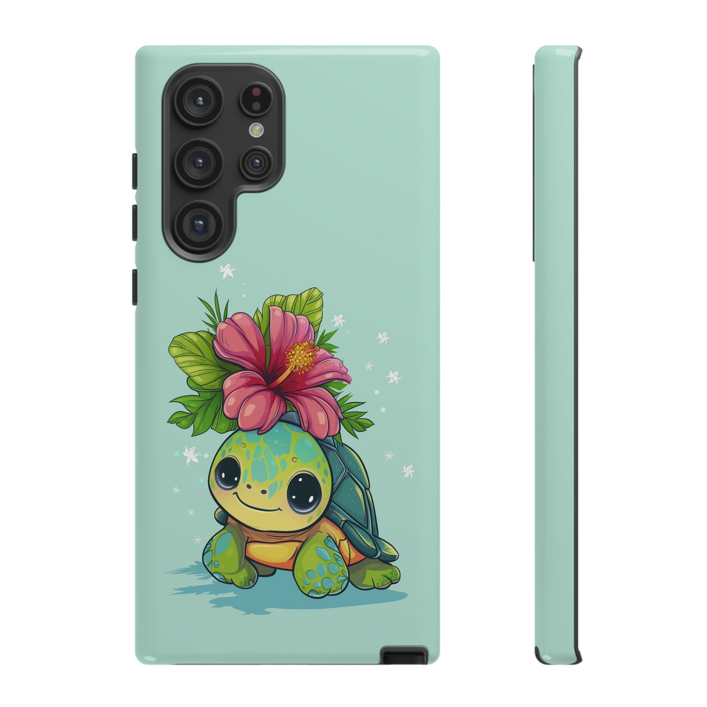 Cute Turtle Hawaiian Phone Case, Tropical, Hibiscus, Wireless Compatible, Protective Cell Phone Case for iPhone, Samsung, Pixel phones
