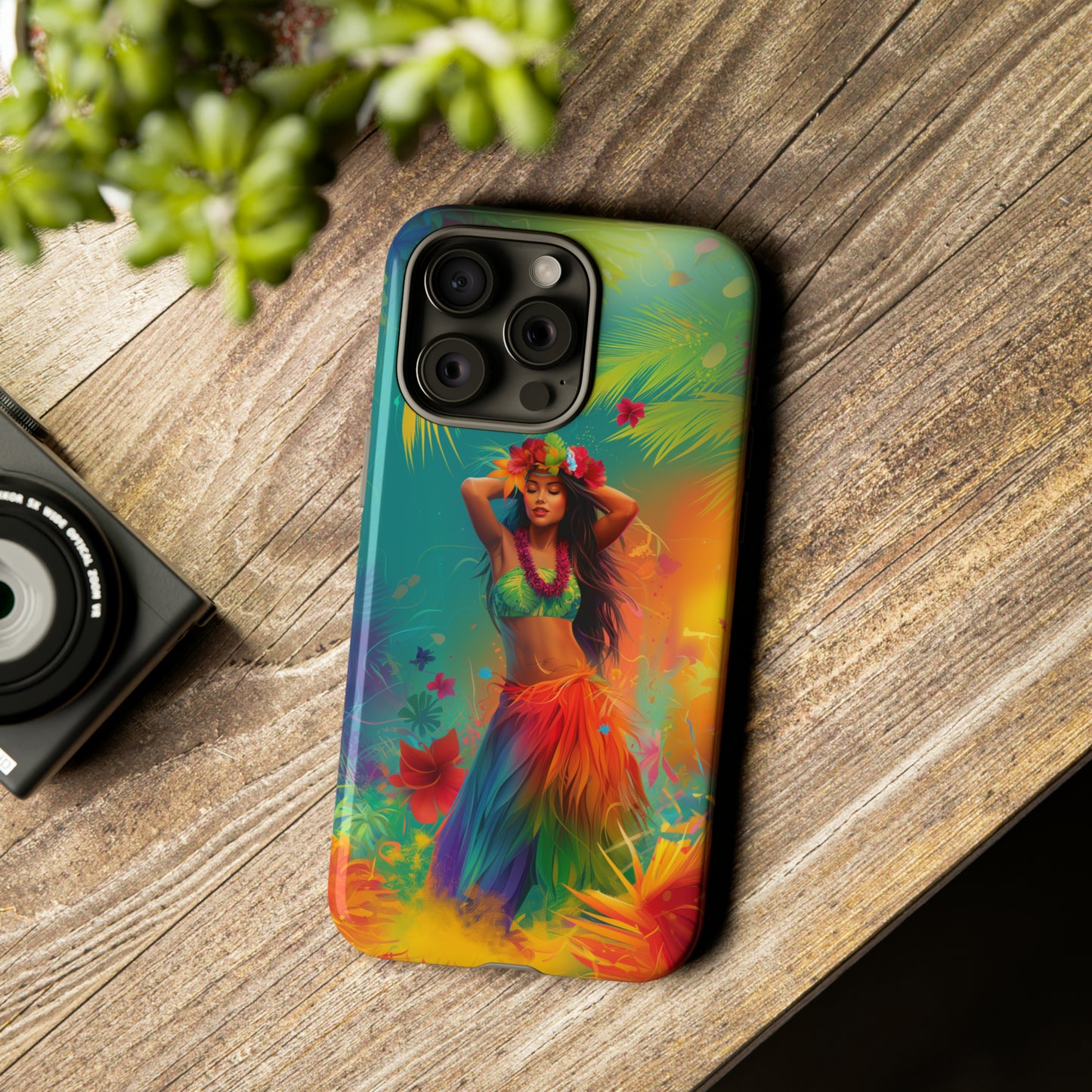 Hula Girl Hawaiian Phone Case, Tropical, Hibiscus, Wireless Compatible, Protective Cell Phone Case for iPhone, Samsung, Pixel phones
