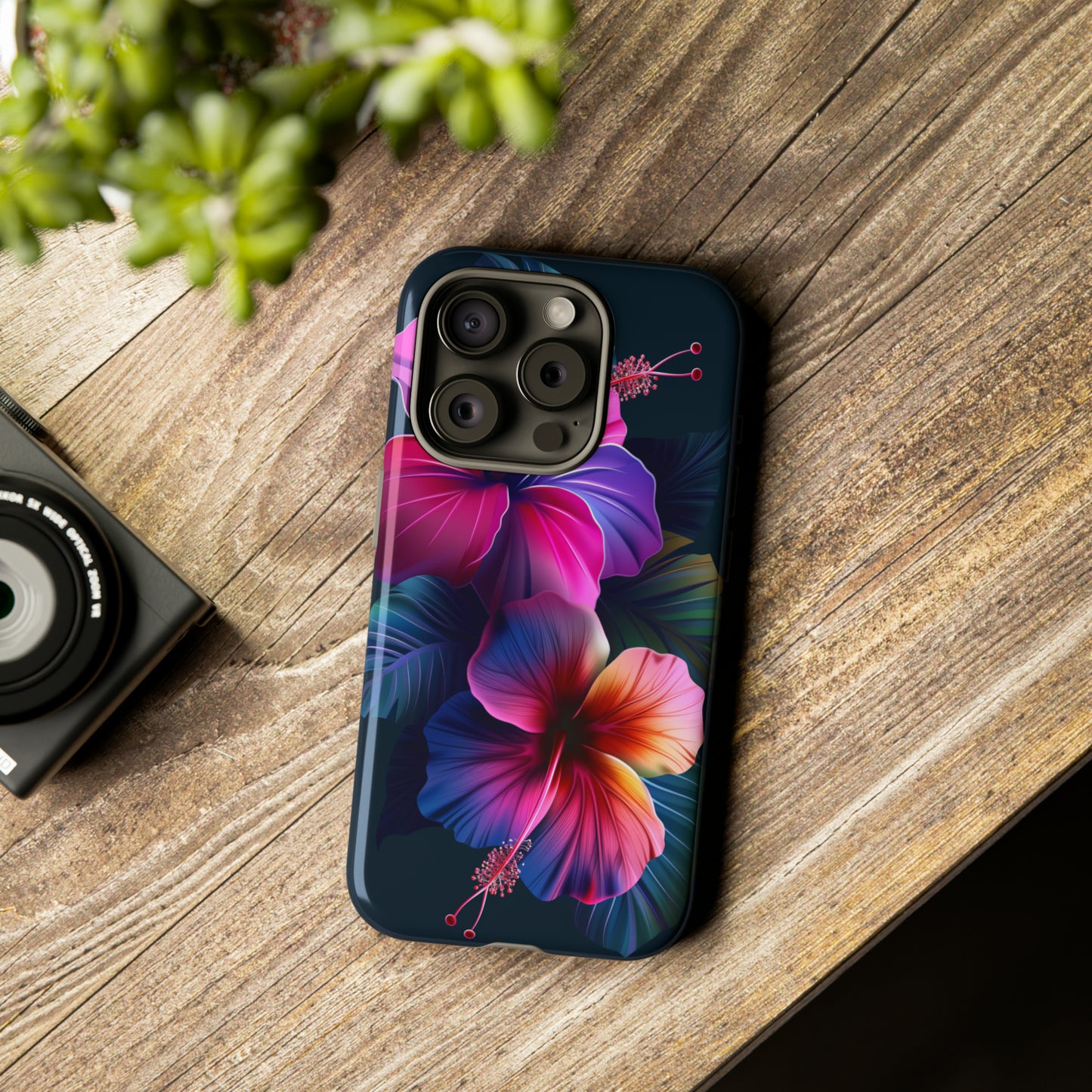 Hibiscus Neon Dark Hawaiian Tropical Phone Case, 808, Island Tropics, Wireless Compatible, Protective Cell Phone Case iPhone, Samsung, Pixel