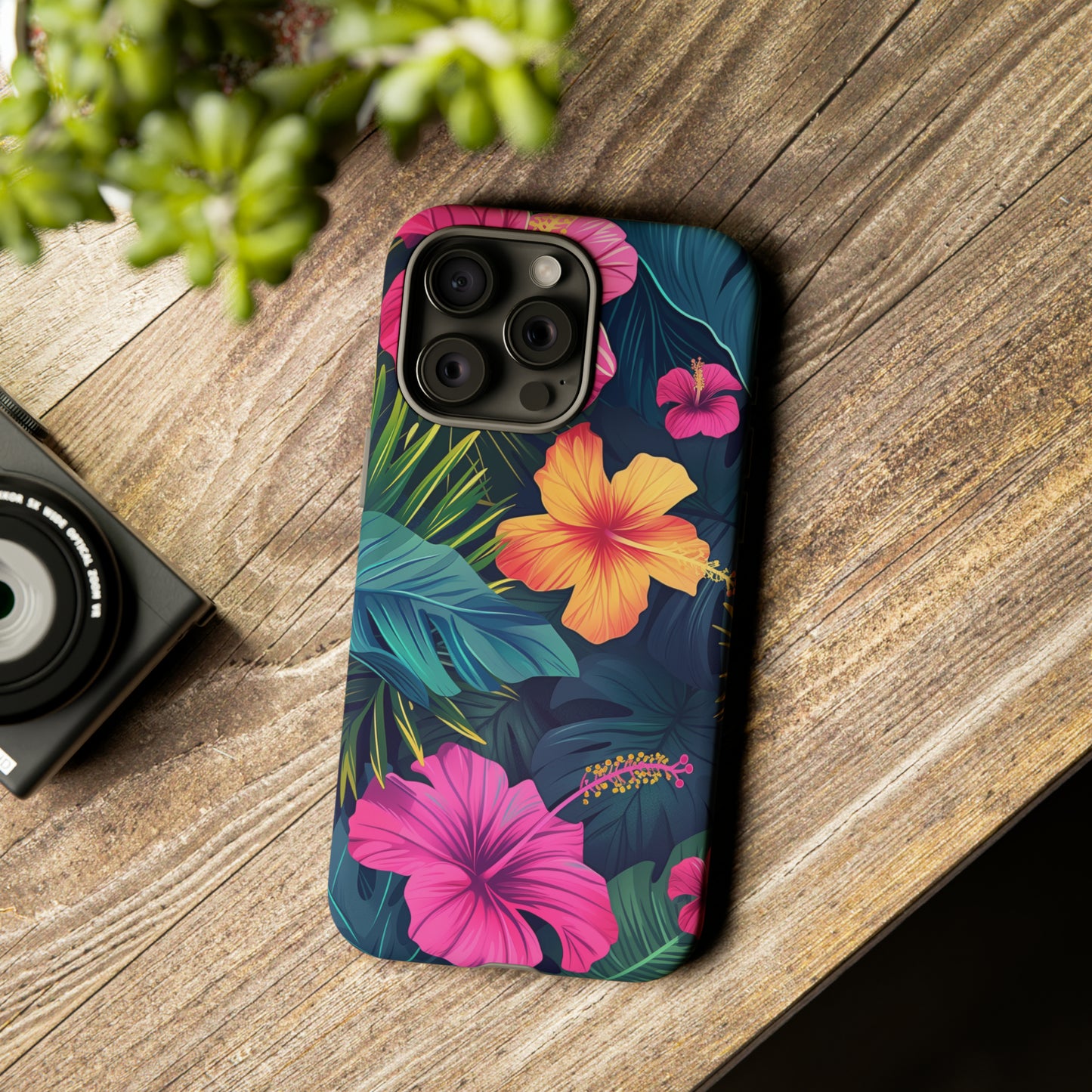 Hibiscus Dark Hawaiian Tropical Phone Case, 808, Island Tropics, Wireless Compatible, Protective Cell Phone Case iPhone, Samsung, Pixel