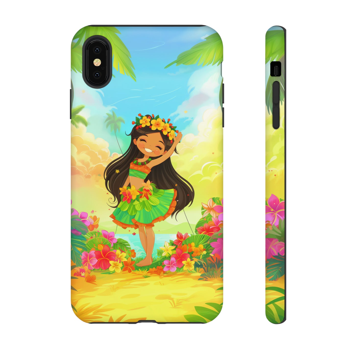 Cute Hula Girl Hawaiian Phone Case, Tropical, Hibiscus, Wireless Compatible, Protective Cell Phone Case for iPhone, Samsung, Pixel phones