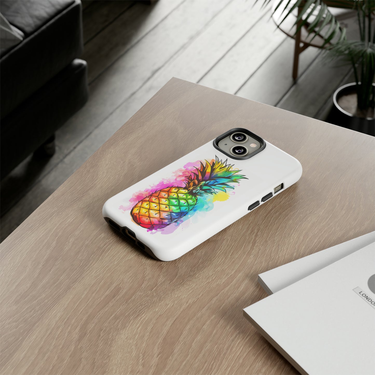 Color Splash Pineapple Hawaiian Phone Case, Tropical, Hibiscus, Wireless Compatible, Protective Cell Phone Case for iPhone, Samsung, Pixel