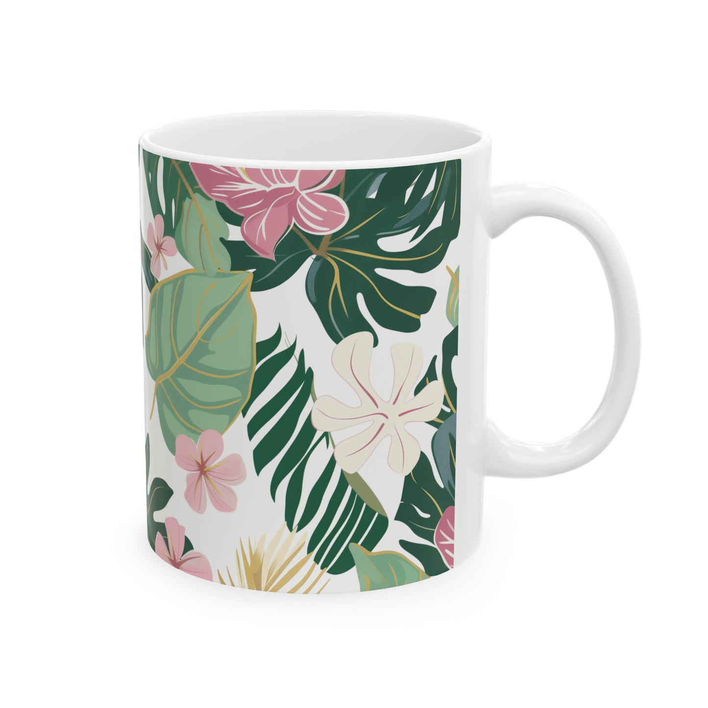 Hibiscus Plumeria Pink Pattern Hawaiian Ceramic Mug 11oz, Hawaii Mug, HI Mug, Aloha Mug, 808 Mug, Island Mug, Tropical Mug, Coffee Mug