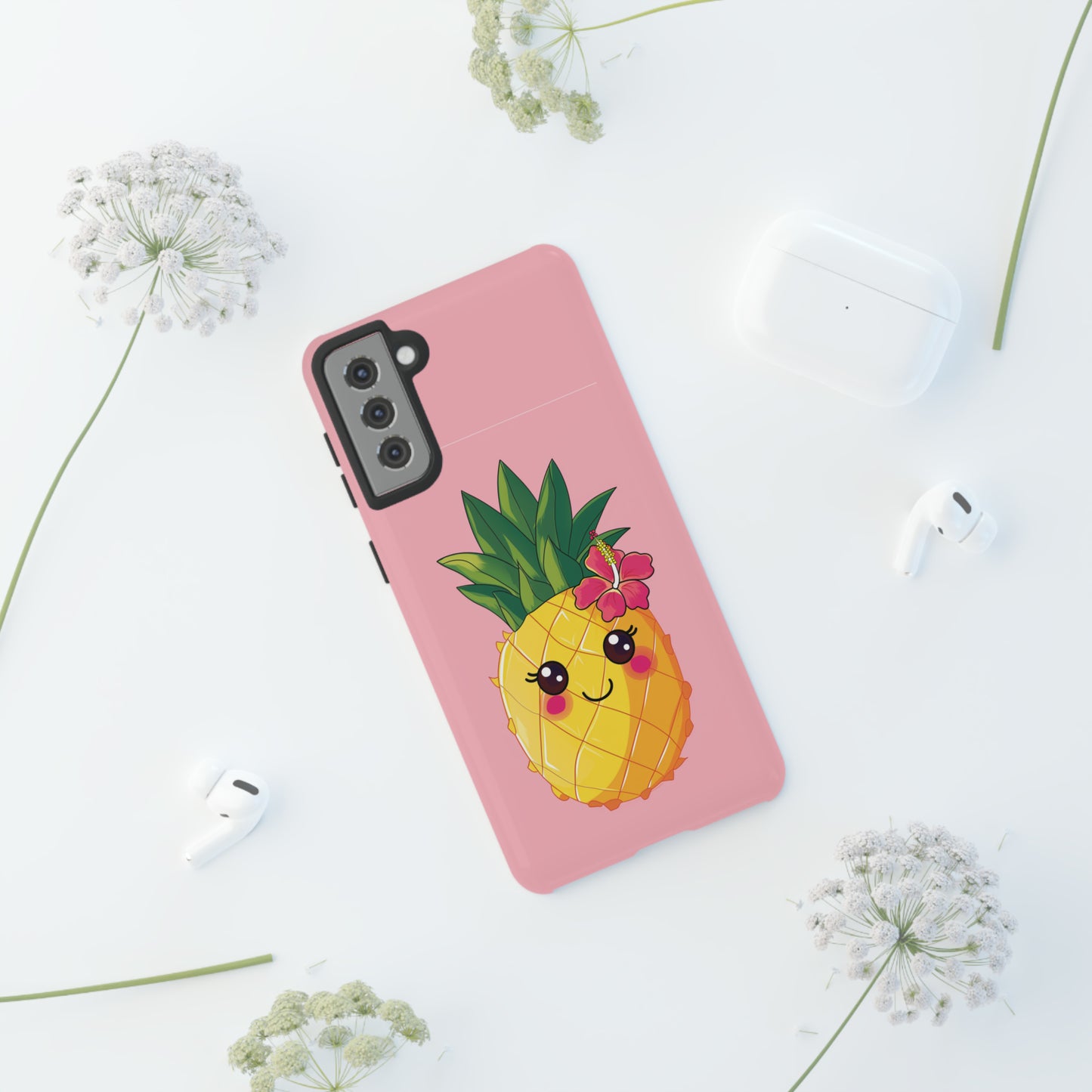 Cute Pineapple Hawaiian Phone Case, Tropical, Hibiscus, Wireless Compatible, Protective Cell Phone Case for iPhone, Samsung, Pixel phones
