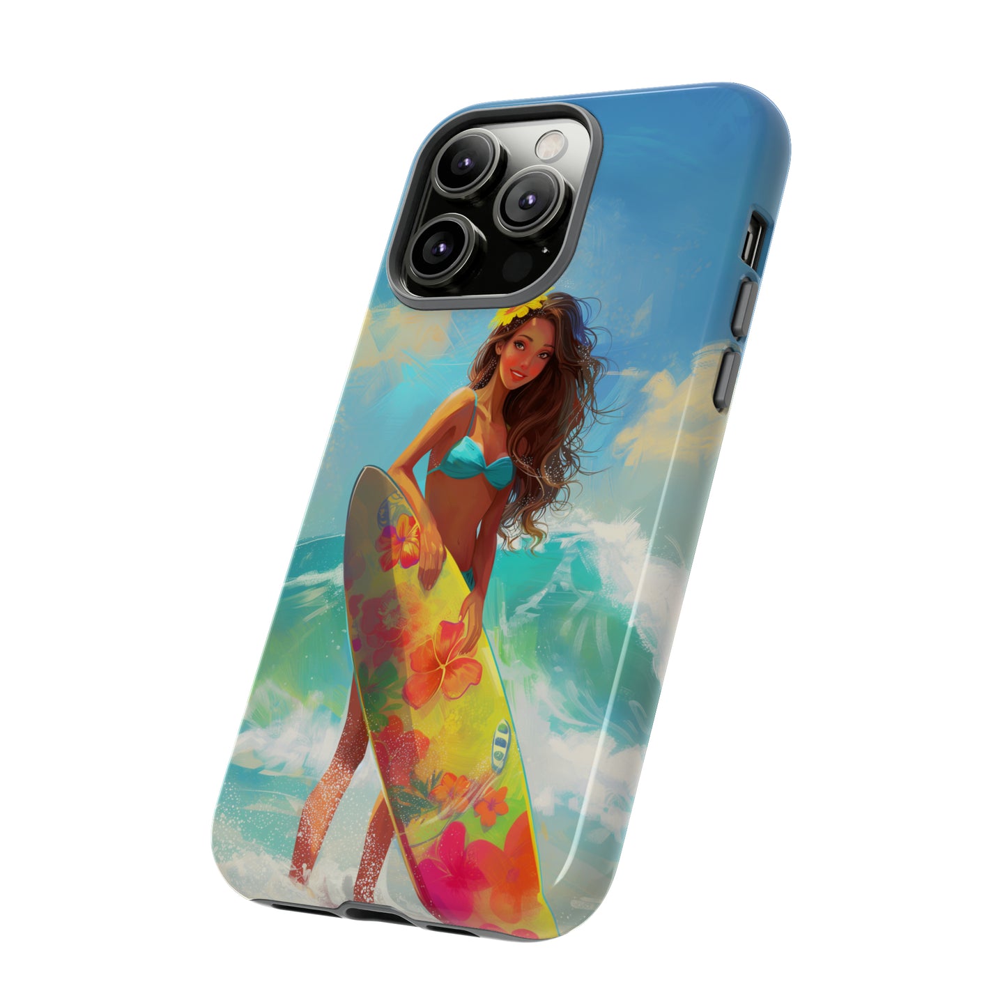 Surfer Girl Hawaiian Phone Case, Tropical, Hibiscus, Wireless Compatible, Protective Cell Phone Case for iPhone, Samsung, Pixel phones