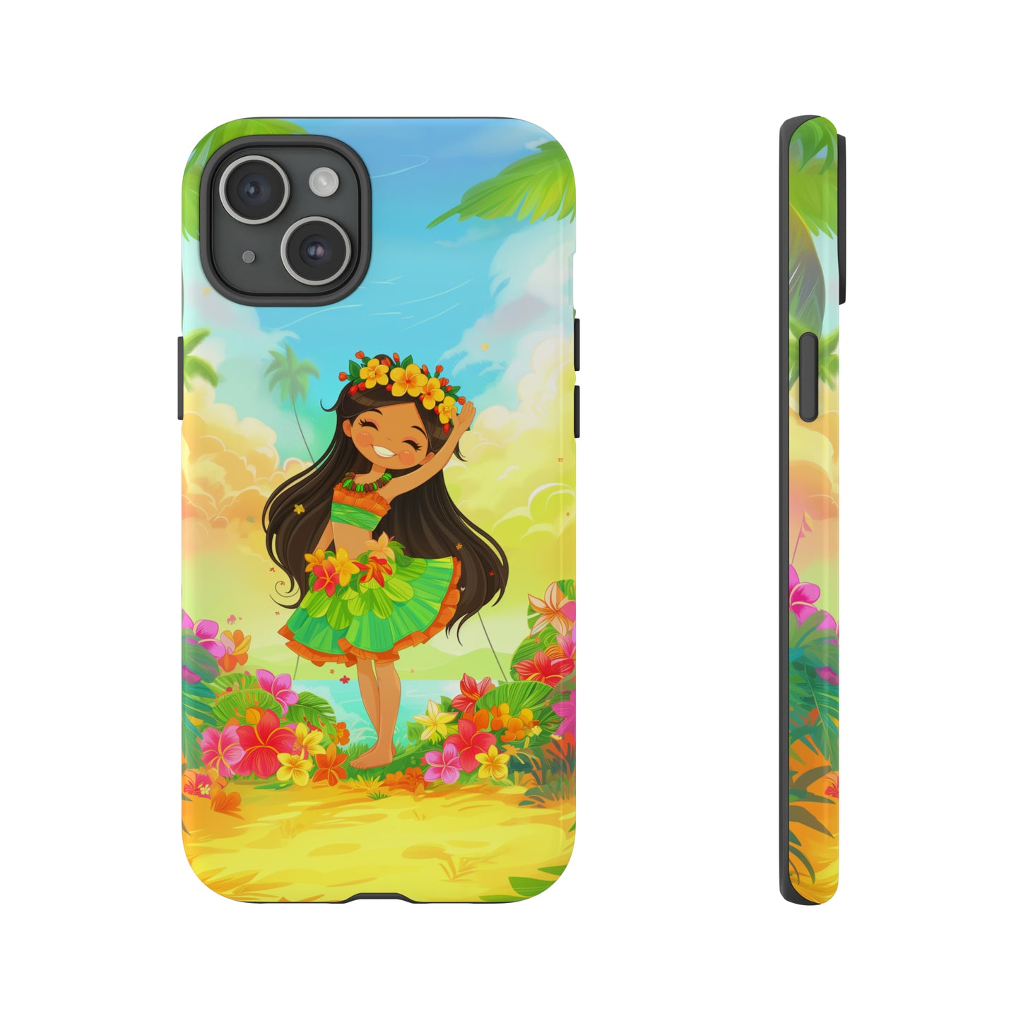 Cute Hula Girl Hawaiian Phone Case, Tropical, Hibiscus, Wireless Compatible, Protective Cell Phone Case for iPhone, Samsung, Pixel phones