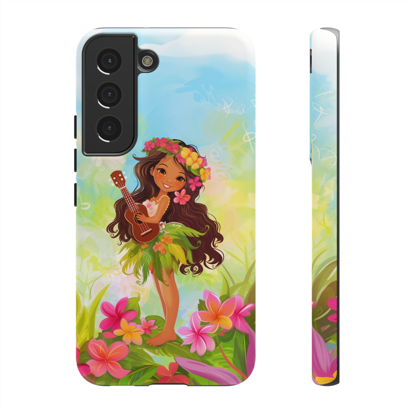 Cute Hula Girl Hawaiian Phone Case, Tropical, Hibiscus, Wireless Compatible, Protective Cell Phone Case for iPhone, Samsung, Pixel phones