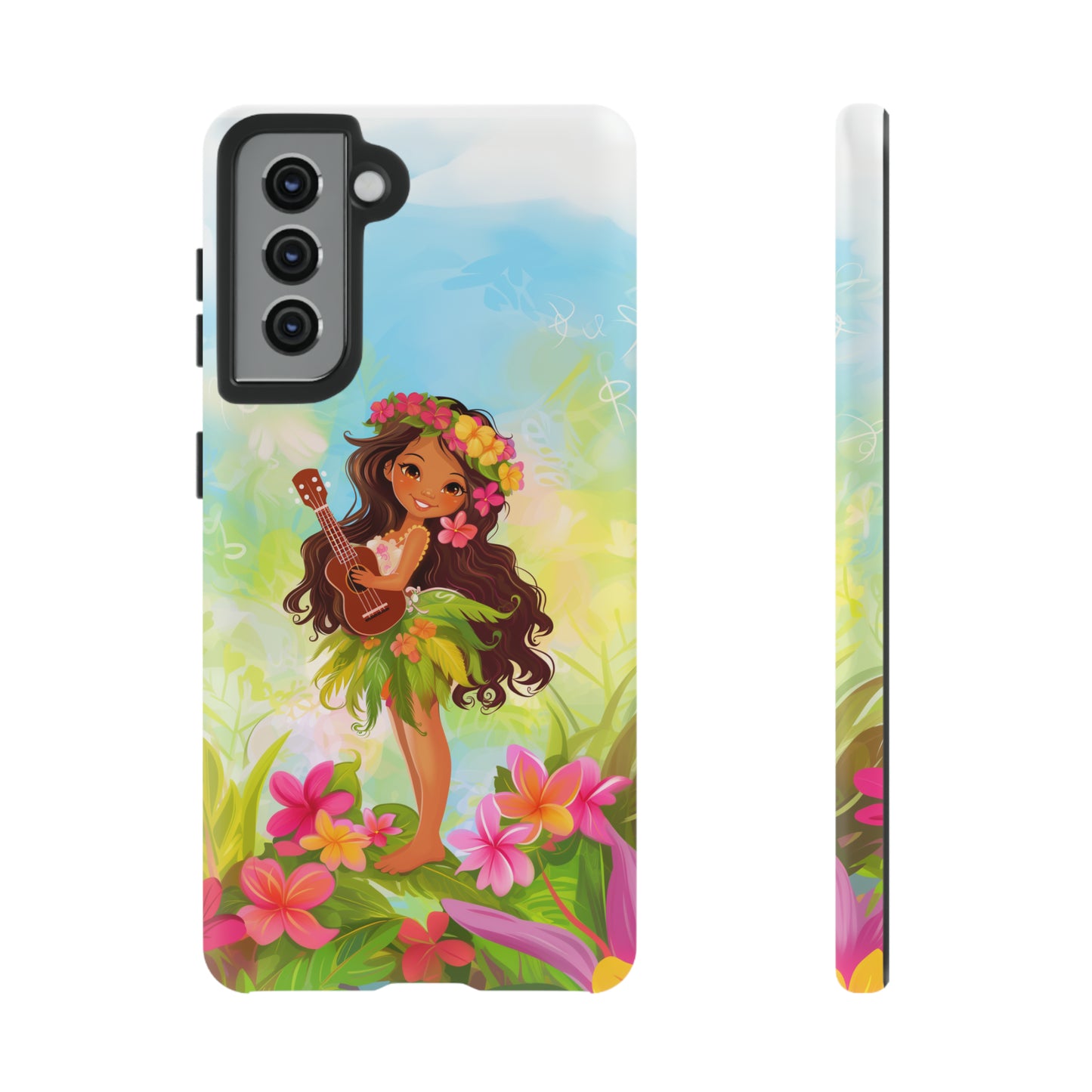 Cute Hula Girl Hawaiian Phone Case, Tropical, Hibiscus, Wireless Compatible, Protective Cell Phone Case for iPhone, Samsung, Pixel phones