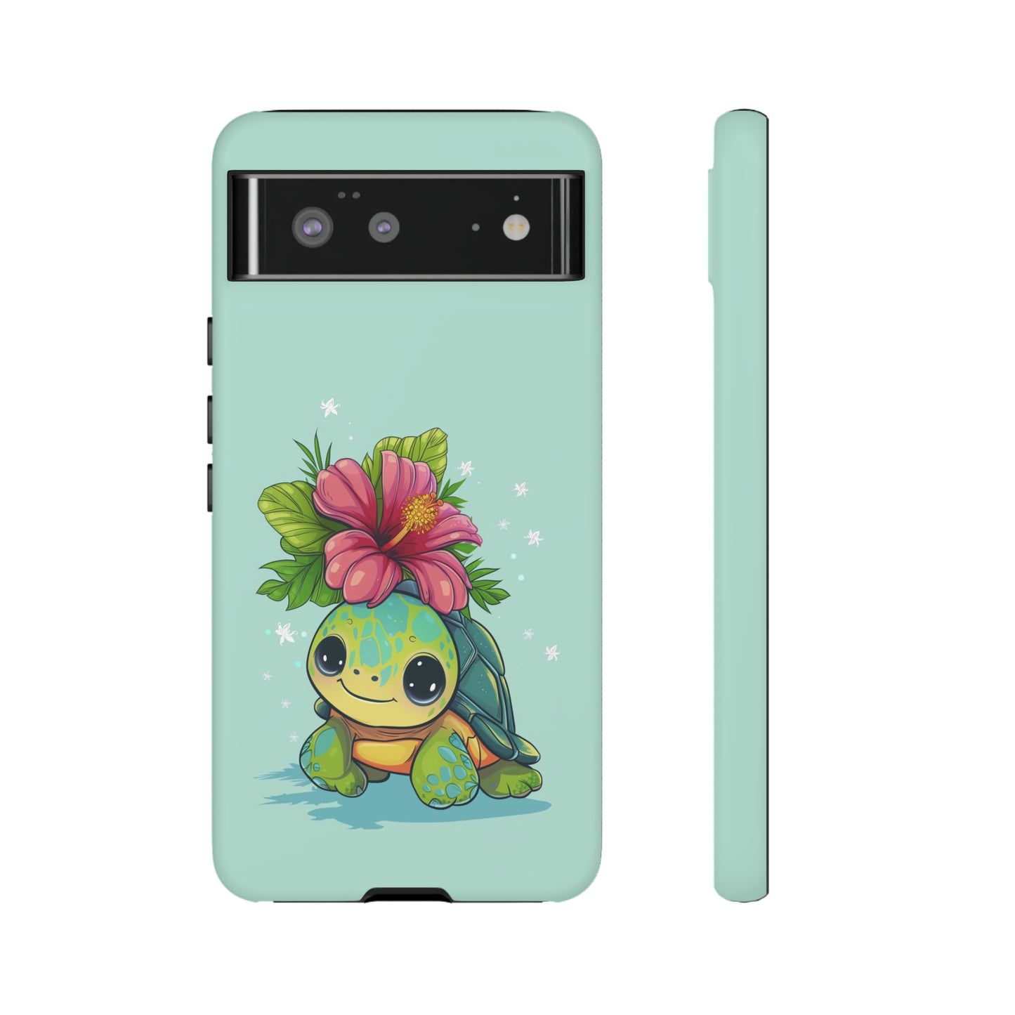 Cute Turtle Hawaiian Phone Case, Tropical, Hibiscus, Wireless Compatible, Protective Cell Phone Case for iPhone, Samsung, Pixel phones