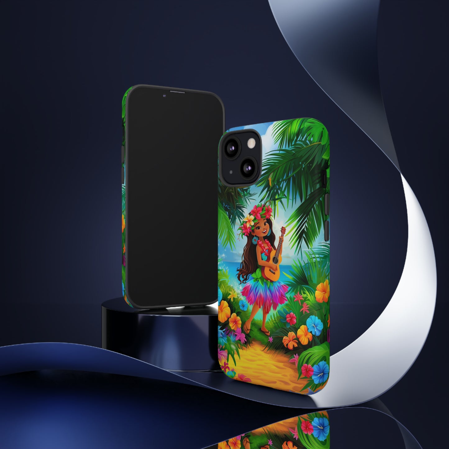 Hula Girl Ukulele Hawaiian Phone Case, Tropical, Hibiscus, Wireless Compatible, Protective Cell Phone Case for iPhone, Samsung, Pixel phones