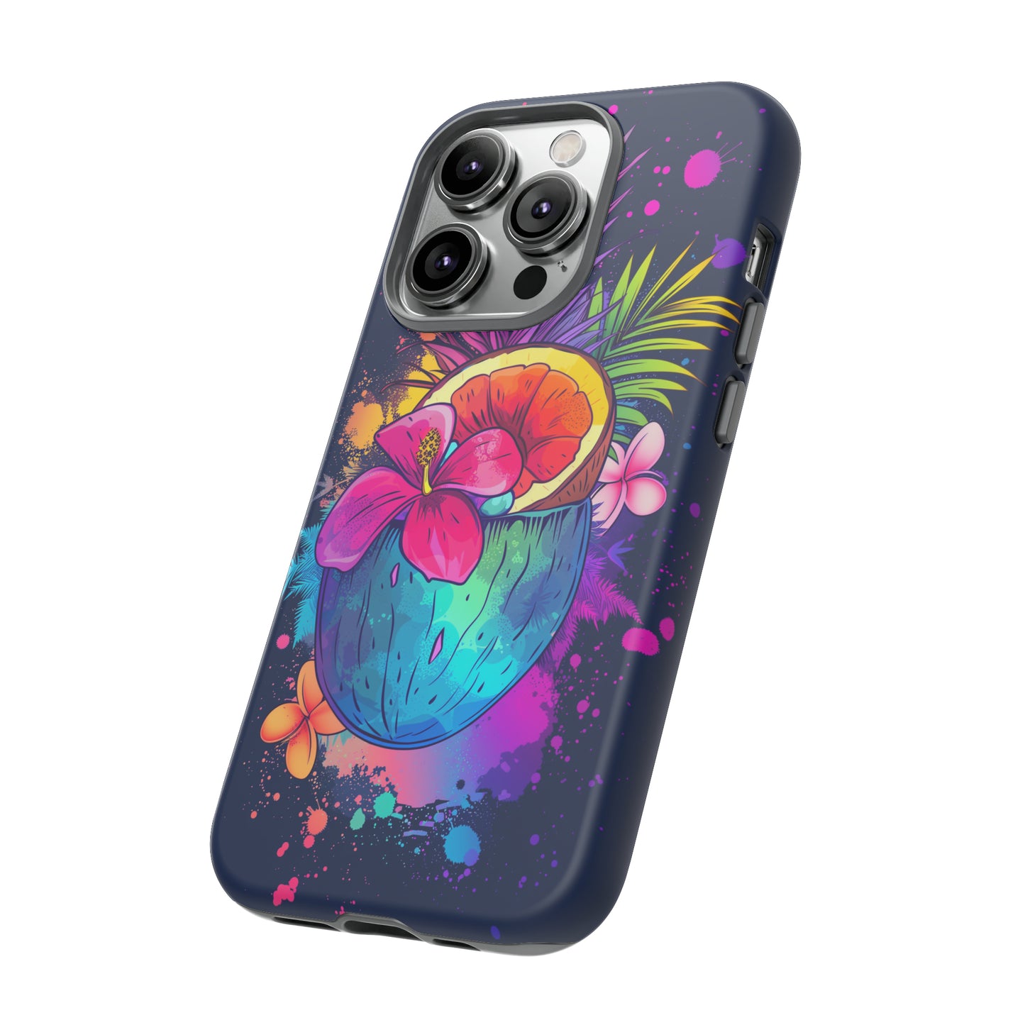 Coconut Dark Colorful Hawaiian Tropical Phone Case, Island Tropics, Wireless Compatible, Protective Cell Phone Case iPhone, Samsung, Pixel