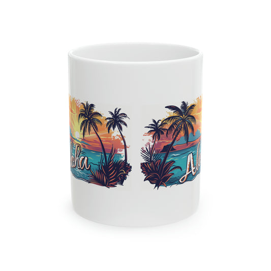 Aloha Sunset Cursive Strokes Hawaiian Ceramic Mug 11oz, Hawaii Mug, HI Mug, Aloha Mug, 808 Mug, Island Mug, Tropical Mug, Coffee Mug