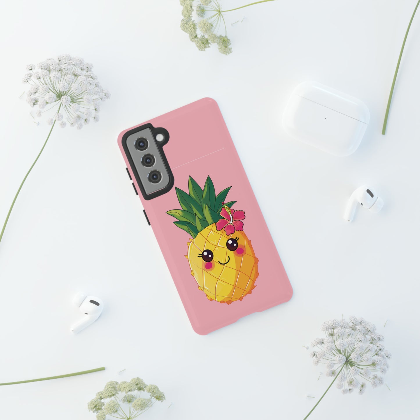 Cute Pineapple Hawaiian Phone Case, Tropical, Hibiscus, Wireless Compatible, Protective Cell Phone Case for iPhone, Samsung, Pixel phones