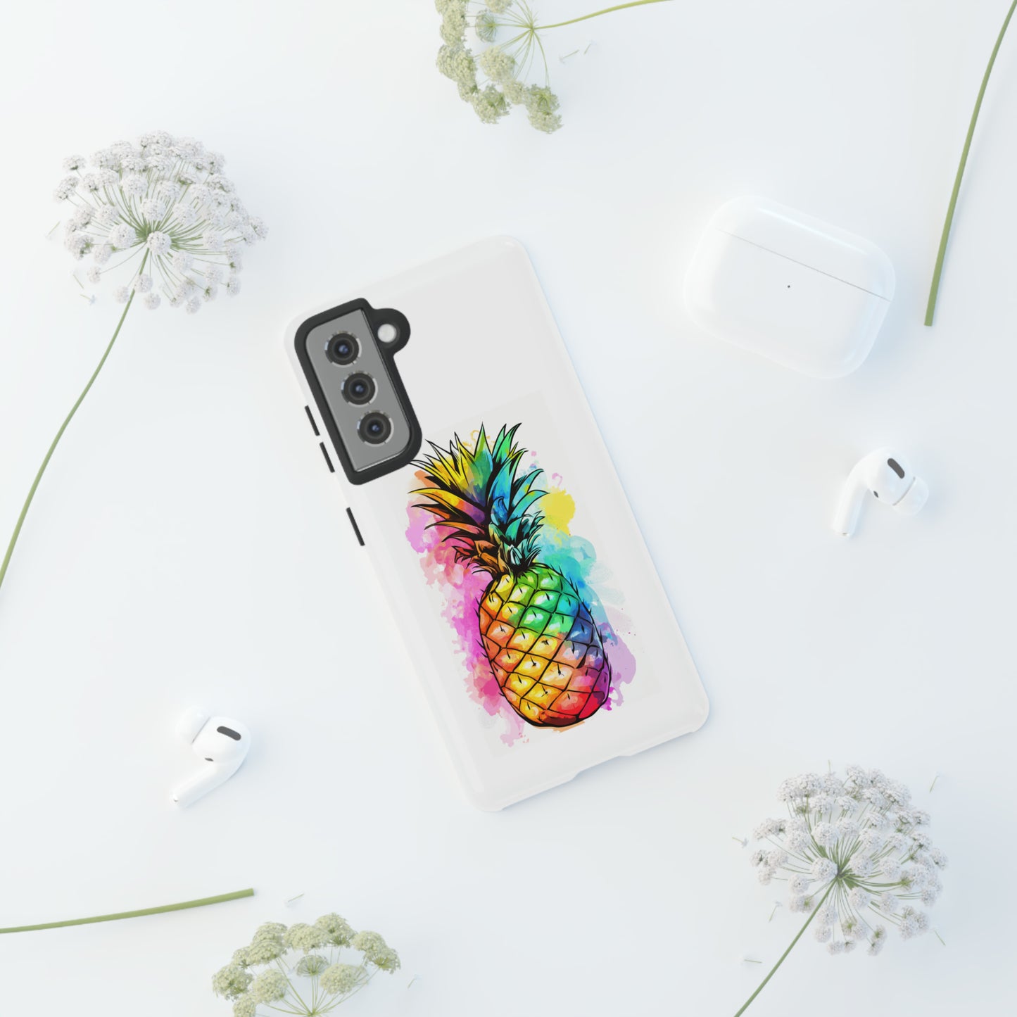 Color Splash Pineapple Hawaiian Phone Case, Tropical, Hibiscus, Wireless Compatible, Protective Cell Phone Case for iPhone, Samsung, Pixel