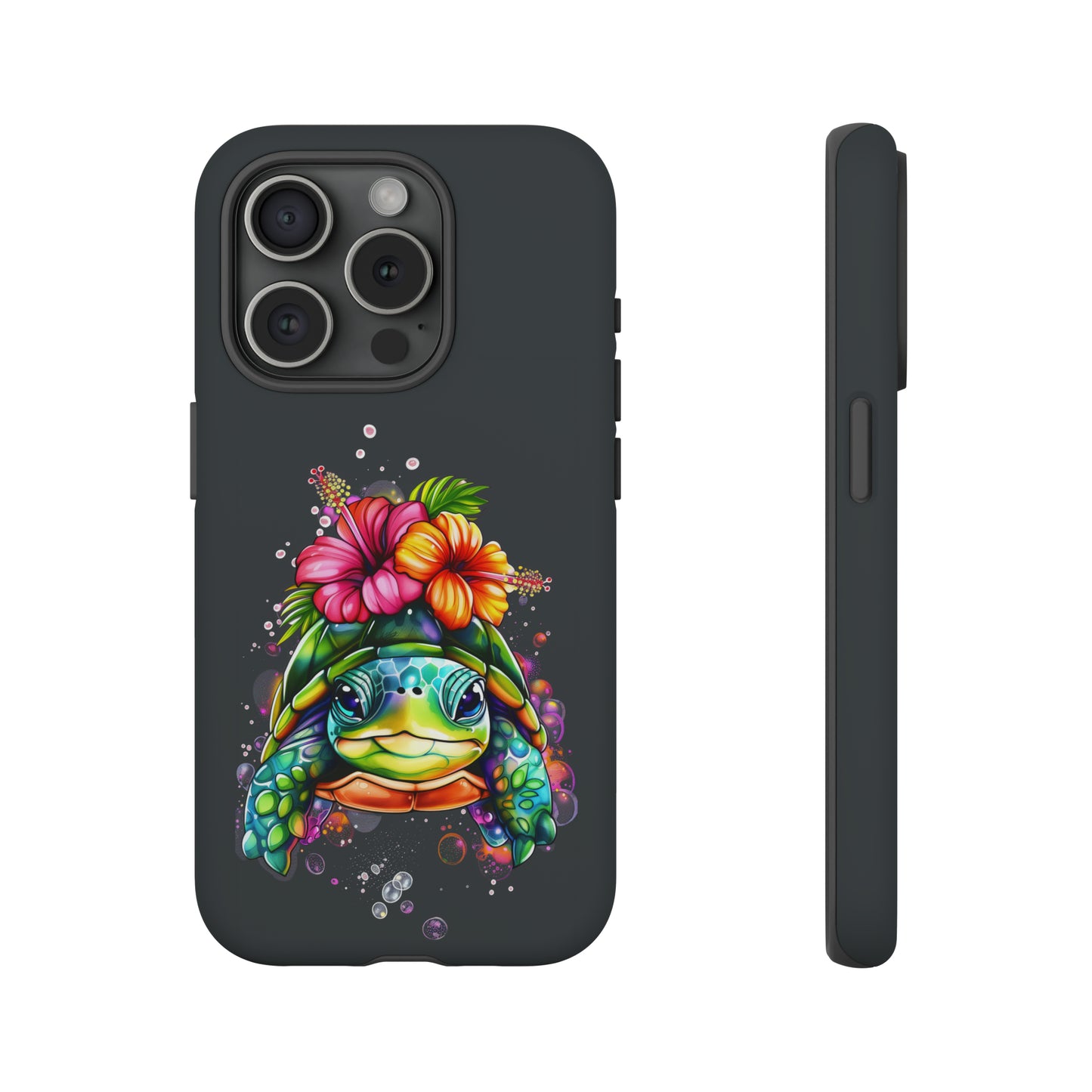 Color Splash Turtle Hawaiian Phone Case, Tropical, Hibiscus, Wireless Compatible, Protective Cell Phone Case for iPhone, Samsung, Pixel
