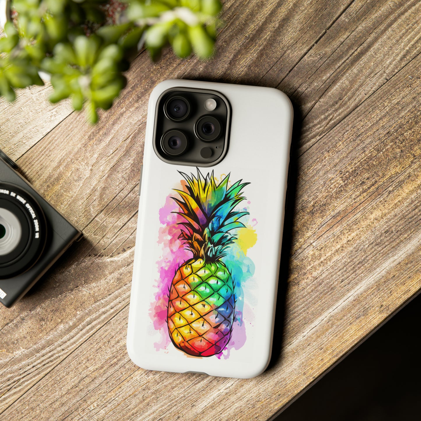 Color Splash Pineapple Hawaiian Phone Case, Tropical, Hibiscus, Wireless Compatible, Protective Cell Phone Case for iPhone, Samsung, Pixel