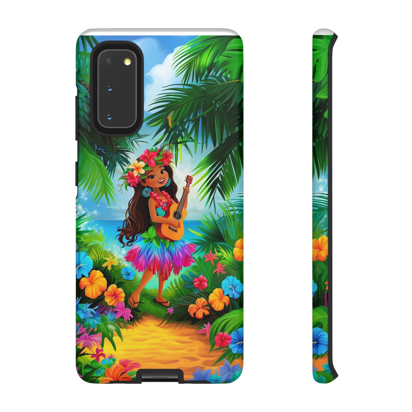 Hula Girl Ukulele Hawaiian Phone Case, Tropical, Hibiscus, Wireless Compatible, Protective Cell Phone Case for iPhone, Samsung, Pixel phones
