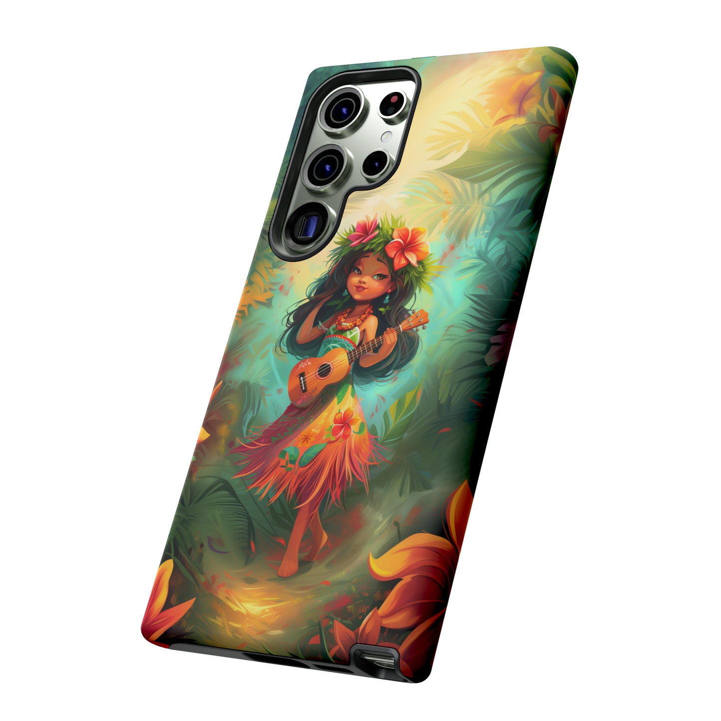 Cute Hula Girl Ukulele Hawaiian Phone Case, Tropical, Hibiscus, Wireless Compatible, Protective Cell Phone Case for iPhone, Samsung, Pixel