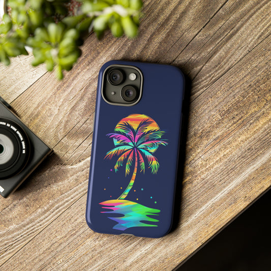 Night Palm Tree Hawaiian Phone Case, Tropical, Hibiscus, Wireless Compatible, Protective Cell Phone Case for iPhone, Samsung, Pixel phones