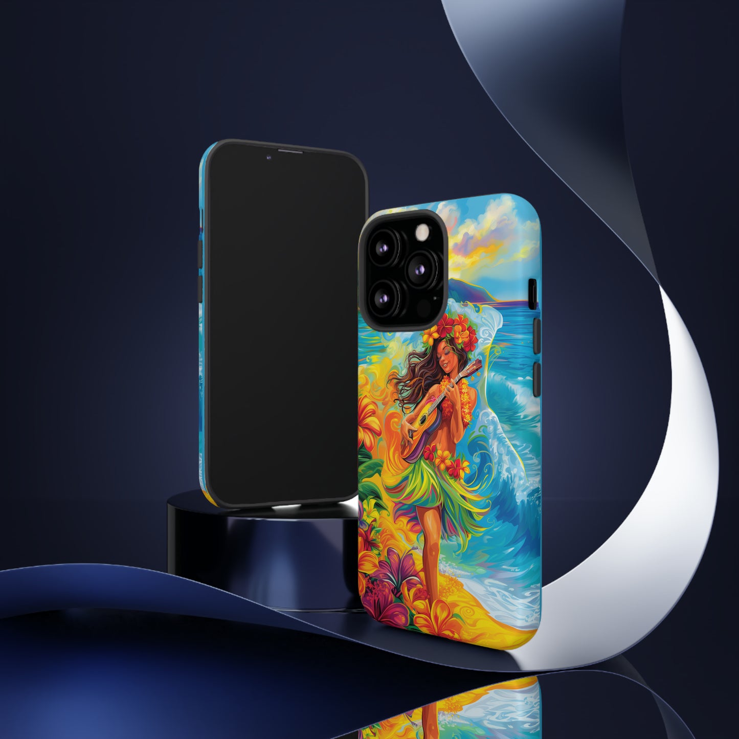 Ukulele Hula Girl Hawaiian Phone Case, Tropical, Hibiscus, Wireless Compatible, Protective Cell Phone Case for iPhone, Samsung, Pixel phones