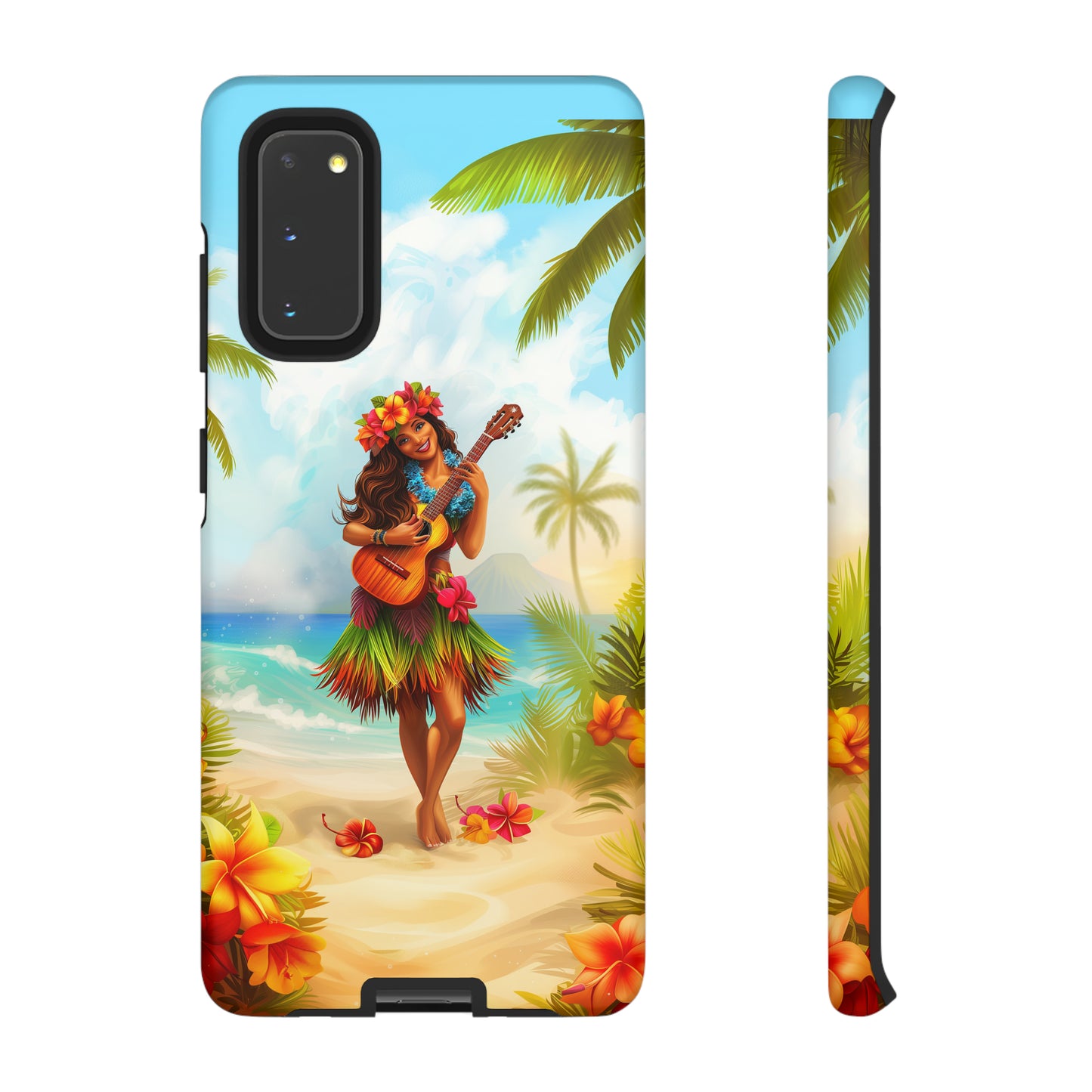 Hula Girl Guitar Hawaiian Phone Case, Tropical, Hibiscus, Wireless Compatible, Protective Cell Phone Case for iPhone, Samsung, Pixel phones