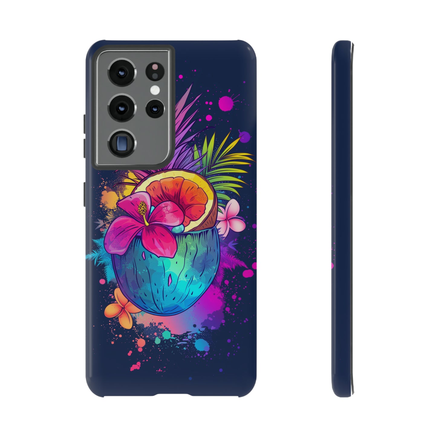 Coconut Dark Colorful Hawaiian Tropical Phone Case, Island Tropics, Wireless Compatible, Protective Cell Phone Case iPhone, Samsung, Pixel