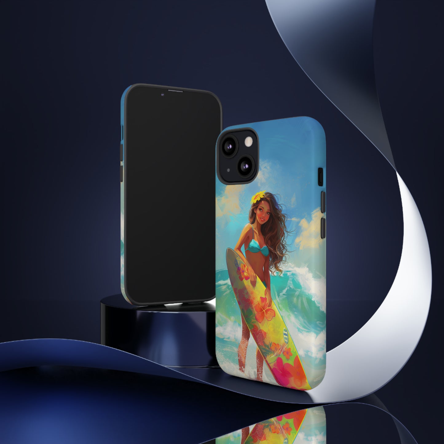 Surfer Girl Hawaiian Phone Case, Tropical, Hibiscus, Wireless Compatible, Protective Cell Phone Case for iPhone, Samsung, Pixel phones
