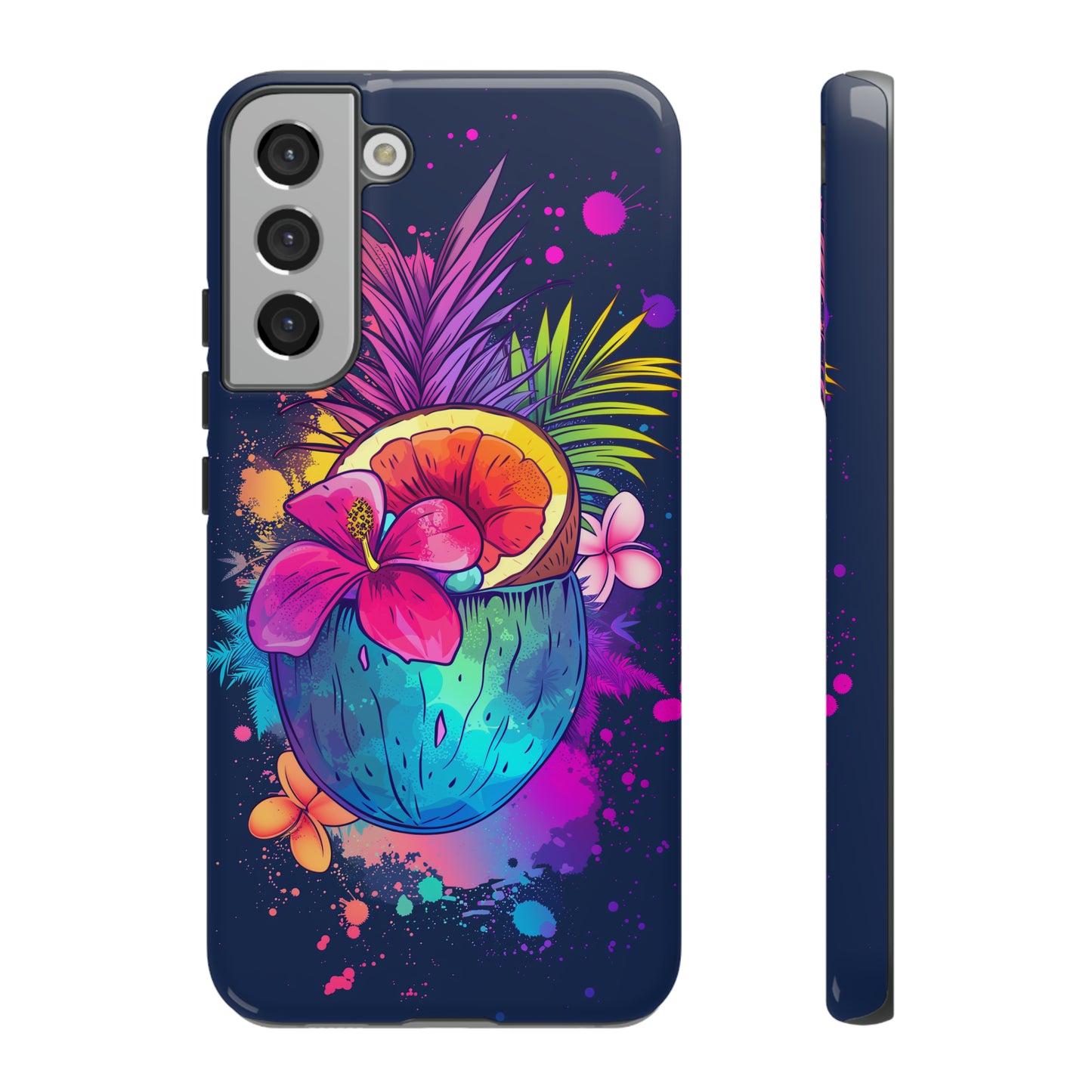 Coconut Dark Colorful Hawaiian Tropical Phone Case, Island Tropics, Wireless Compatible, Protective Cell Phone Case iPhone, Samsung, Pixel