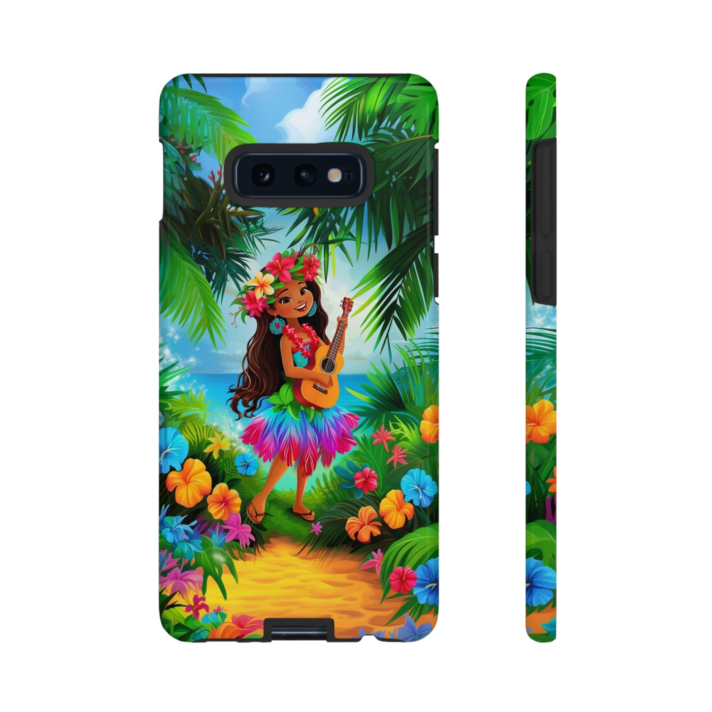 Hula Girl Ukulele Hawaiian Phone Case, Tropical, Hibiscus, Wireless Compatible, Protective Cell Phone Case for iPhone, Samsung, Pixel phones
