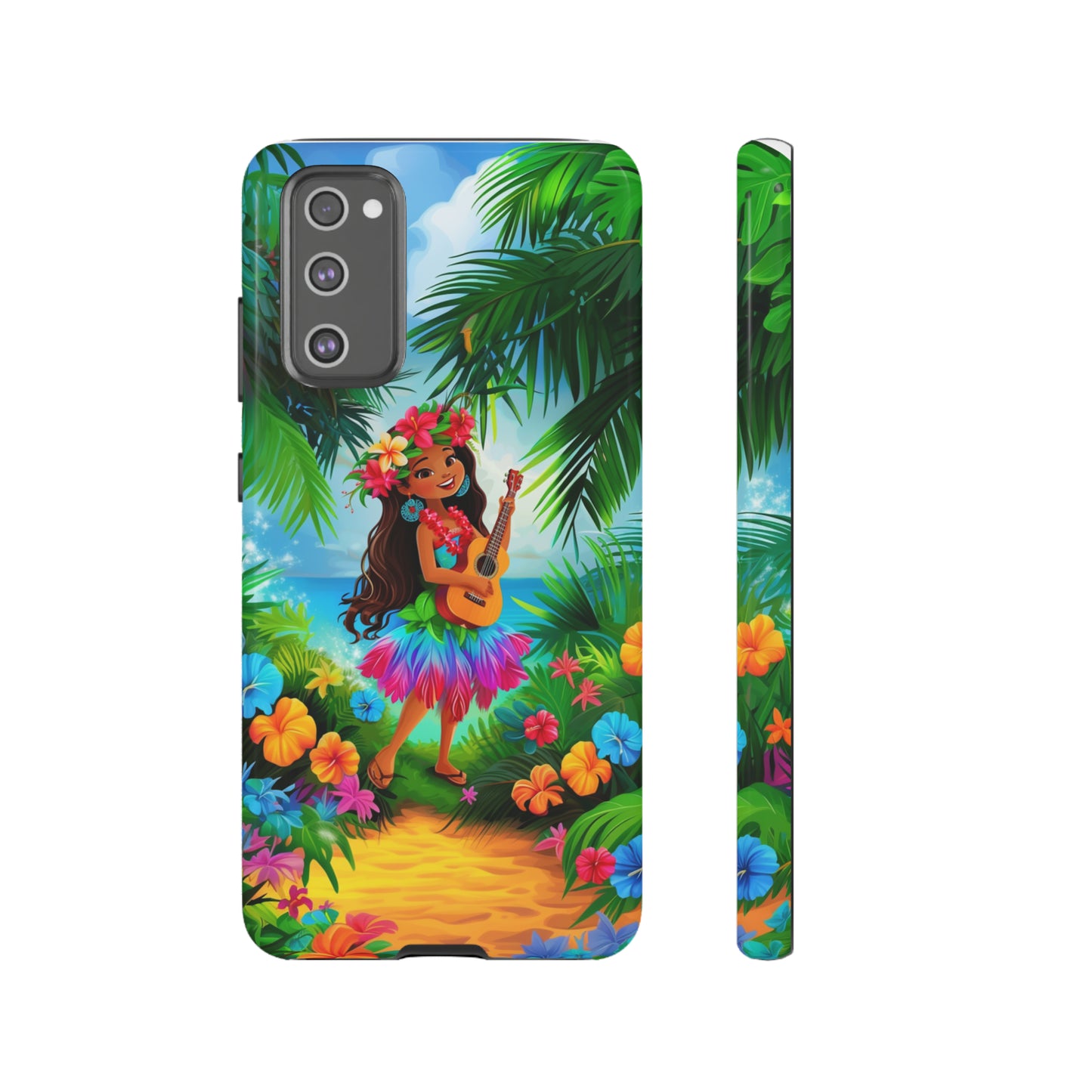 Hula Girl Ukulele Hawaiian Phone Case, Tropical, Hibiscus, Wireless Compatible, Protective Cell Phone Case for iPhone, Samsung, Pixel phones