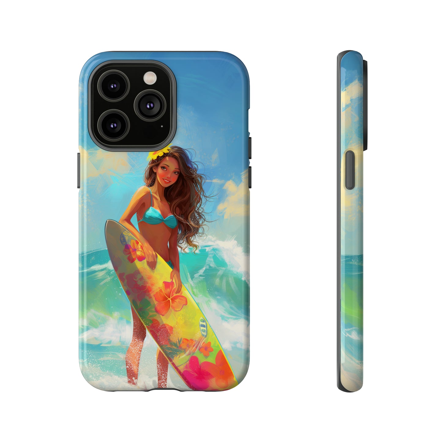 Surfer Girl Hawaiian Phone Case, Tropical, Hibiscus, Wireless Compatible, Protective Cell Phone Case for iPhone, Samsung, Pixel phones