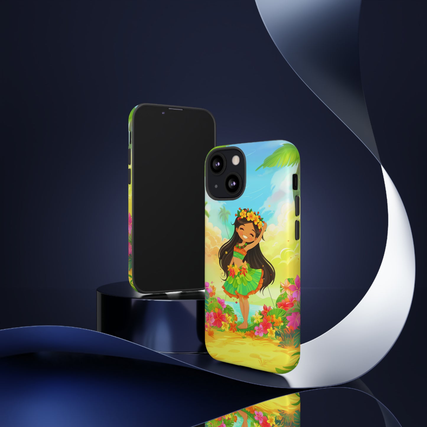 Cute Hula Girl Hawaiian Phone Case, Tropical, Hibiscus, Wireless Compatible, Protective Cell Phone Case for iPhone, Samsung, Pixel phones