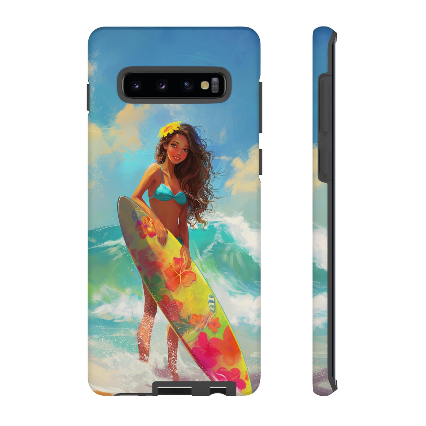 Surfer Girl Hawaiian Phone Case, Tropical, Hibiscus, Wireless Compatible, Protective Cell Phone Case for iPhone, Samsung, Pixel phones