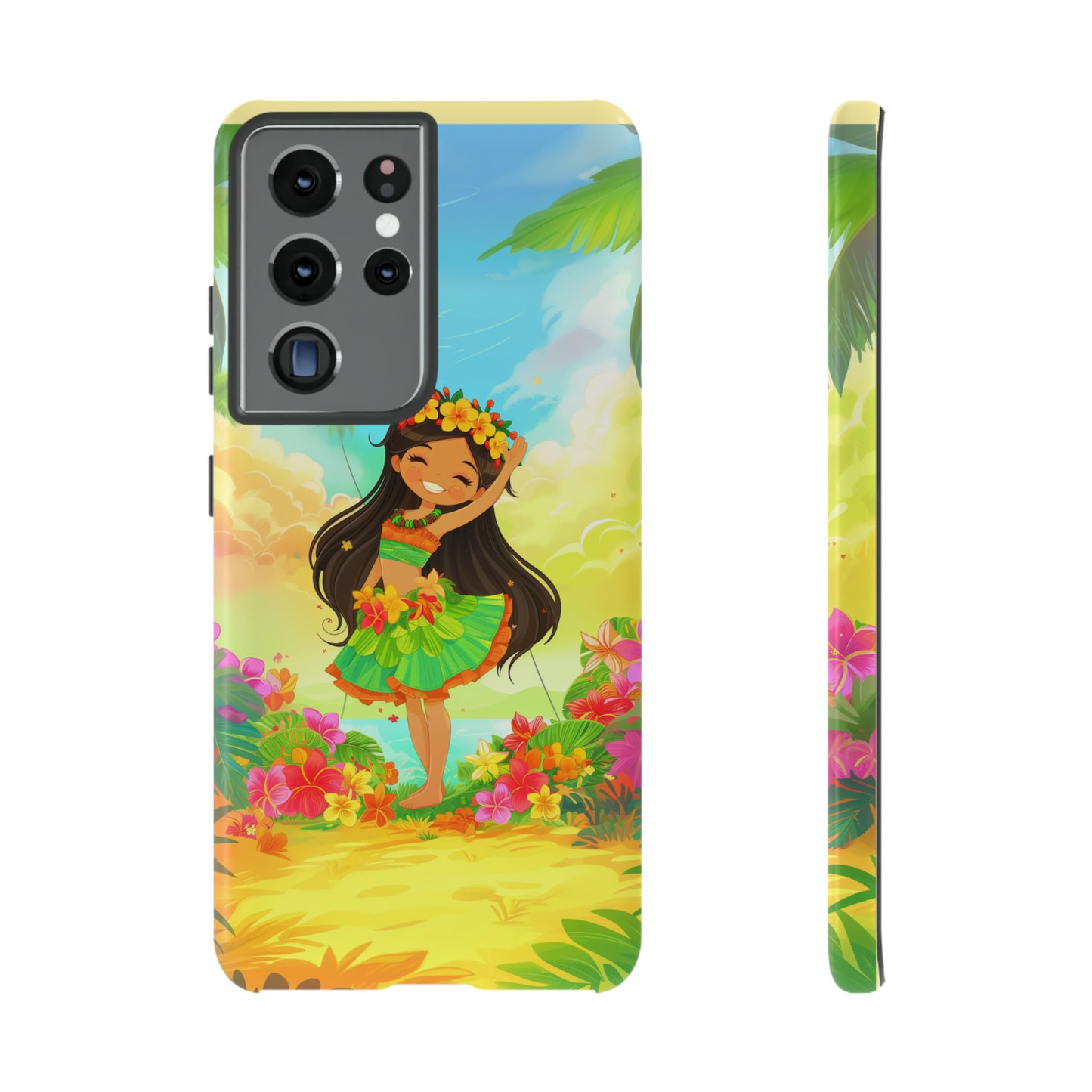 Cute Hula Girl Hawaiian Phone Case, Tropical, Hibiscus, Wireless Compatible, Protective Cell Phone Case for iPhone, Samsung, Pixel phones