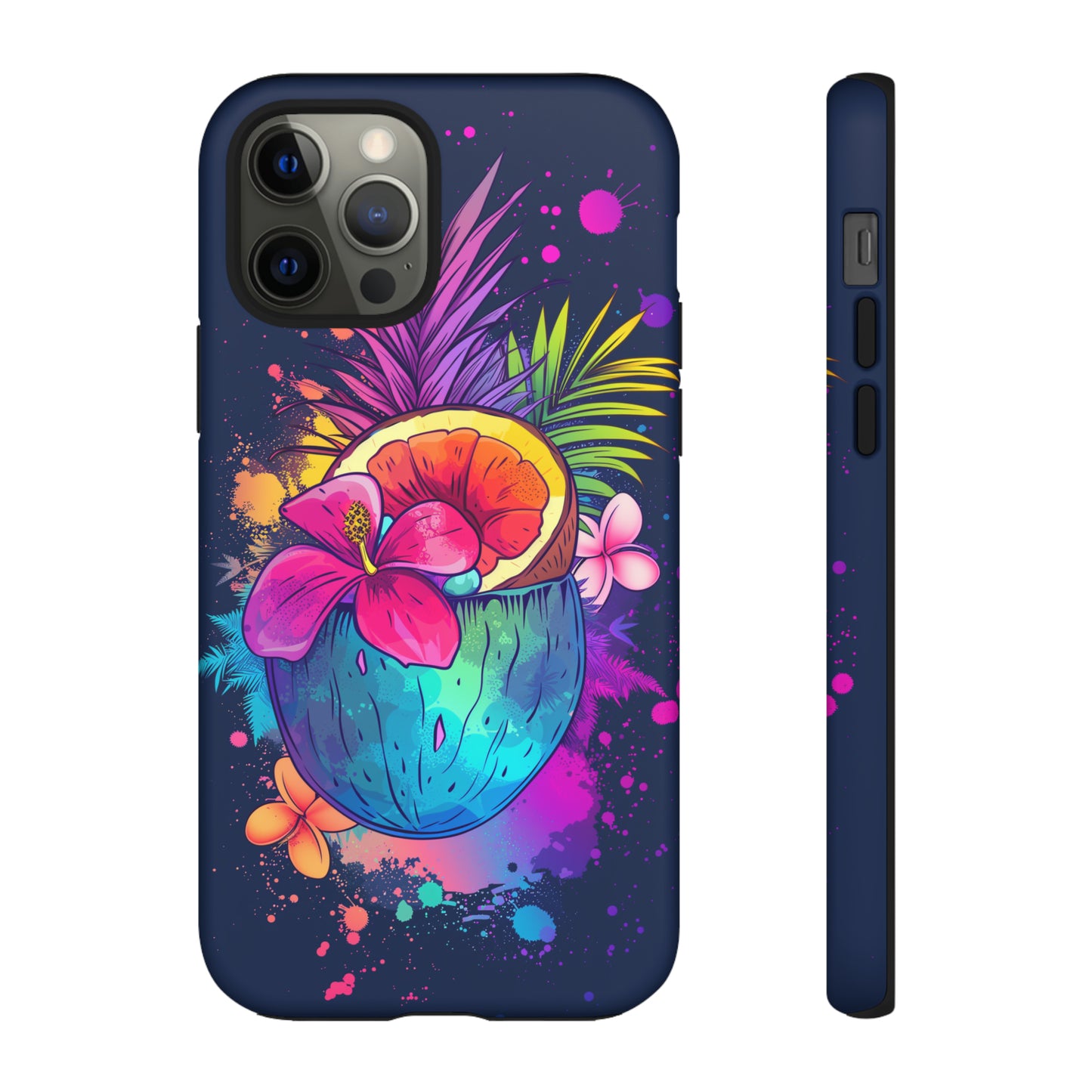 Coconut Dark Colorful Hawaiian Tropical Phone Case, Island Tropics, Wireless Compatible, Protective Cell Phone Case iPhone, Samsung, Pixel