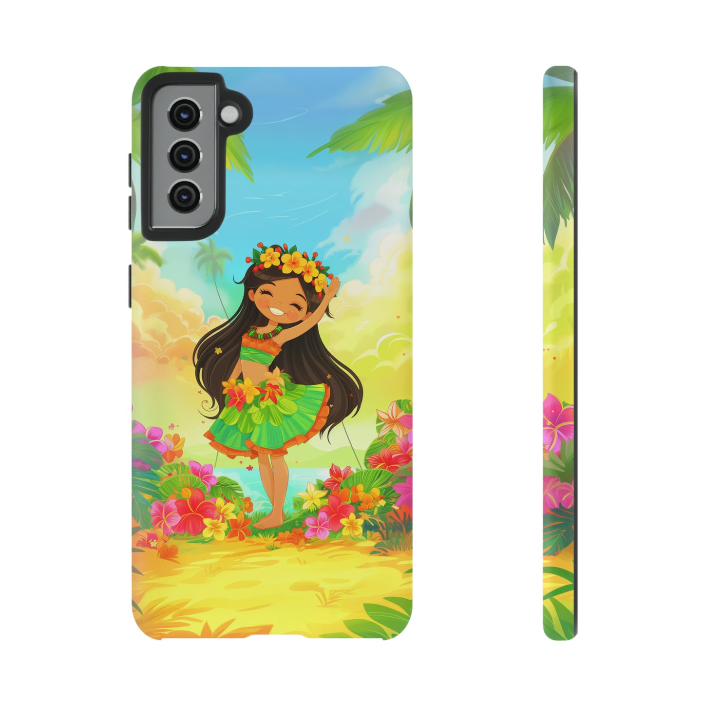 Cute Hula Girl Hawaiian Phone Case, Tropical, Hibiscus, Wireless Compatible, Protective Cell Phone Case for iPhone, Samsung, Pixel phones