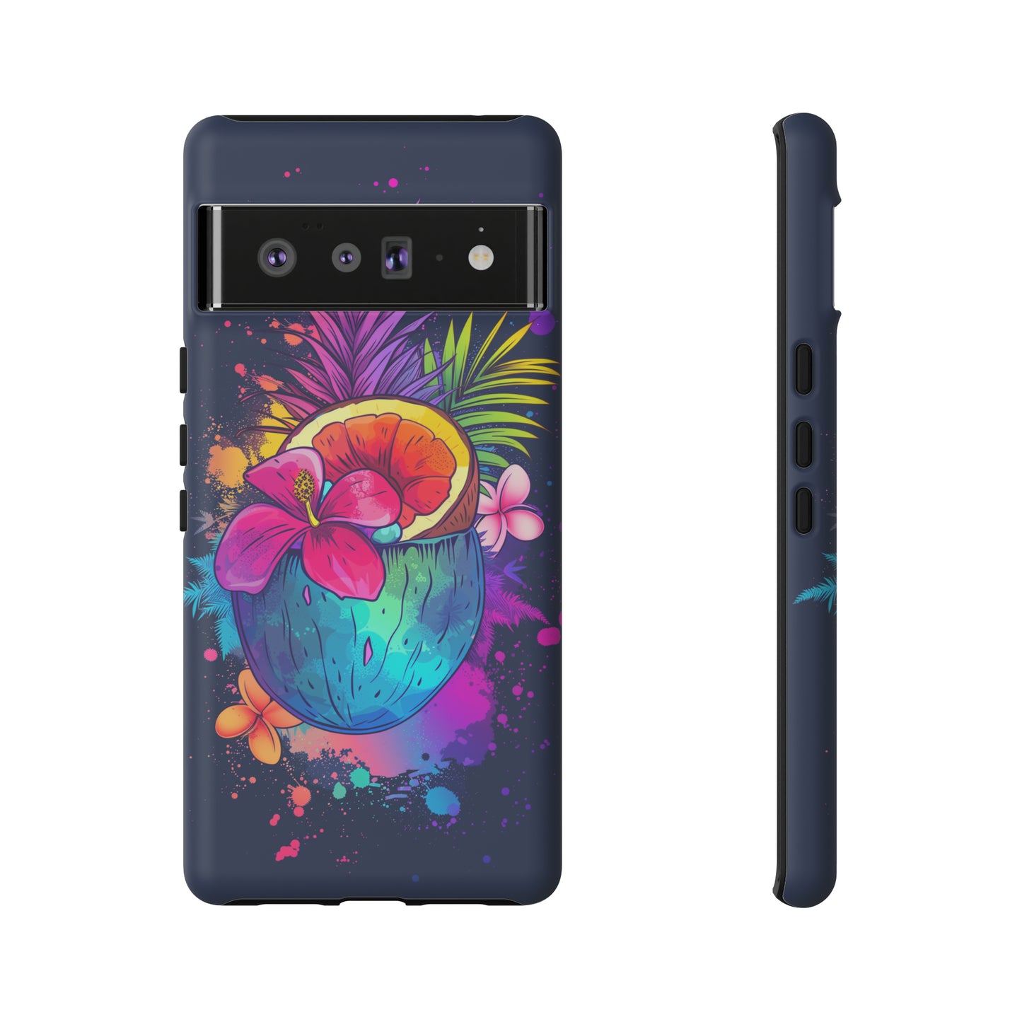 Coconut Dark Colorful Hawaiian Tropical Phone Case, Island Tropics, Wireless Compatible, Protective Cell Phone Case iPhone, Samsung, Pixel