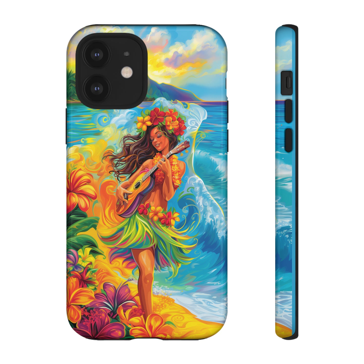 Ukulele Hula Girl Hawaiian Phone Case, Tropical, Hibiscus, Wireless Compatible, Protective Cell Phone Case for iPhone, Samsung, Pixel phones