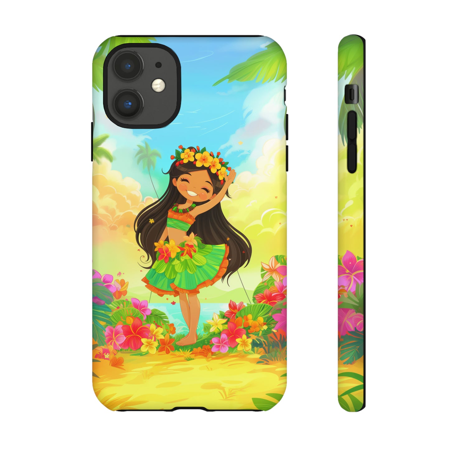 Cute Hula Girl Hawaiian Phone Case, Tropical, Hibiscus, Wireless Compatible, Protective Cell Phone Case for iPhone, Samsung, Pixel phones