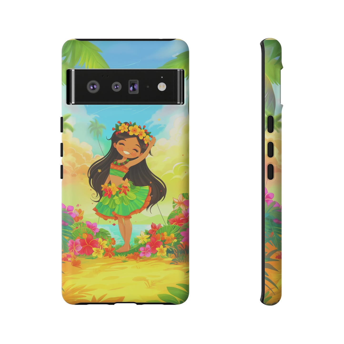 Cute Hula Girl Hawaiian Phone Case, Tropical, Hibiscus, Wireless Compatible, Protective Cell Phone Case for iPhone, Samsung, Pixel phones