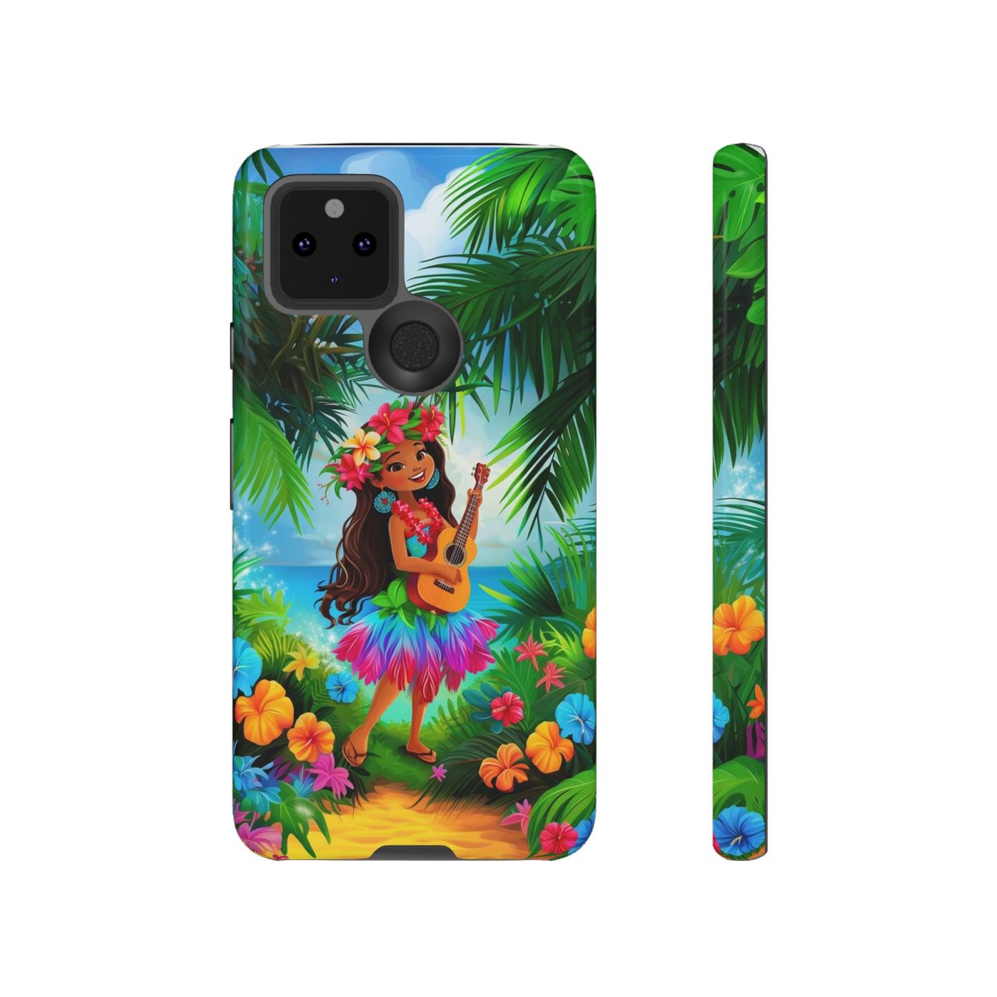 Hula Girl Ukulele Hawaiian Phone Case, Tropical, Hibiscus, Wireless Compatible, Protective Cell Phone Case for iPhone, Samsung, Pixel phones