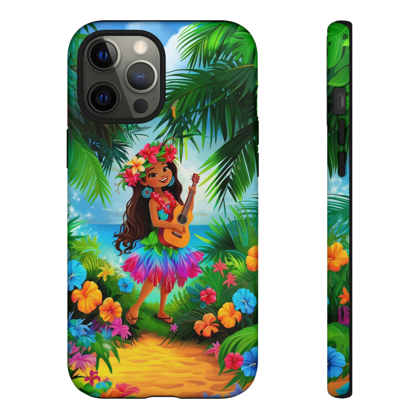 Hula Girl Ukulele Hawaiian Phone Case, Tropical, Hibiscus, Wireless Compatible, Protective Cell Phone Case for iPhone, Samsung, Pixel phones