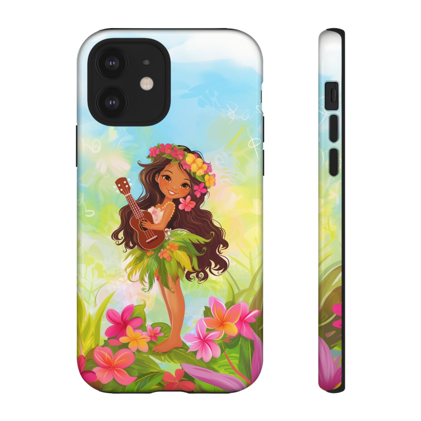 Cute Hula Girl Hawaiian Phone Case, Tropical, Hibiscus, Wireless Compatible, Protective Cell Phone Case for iPhone, Samsung, Pixel phones