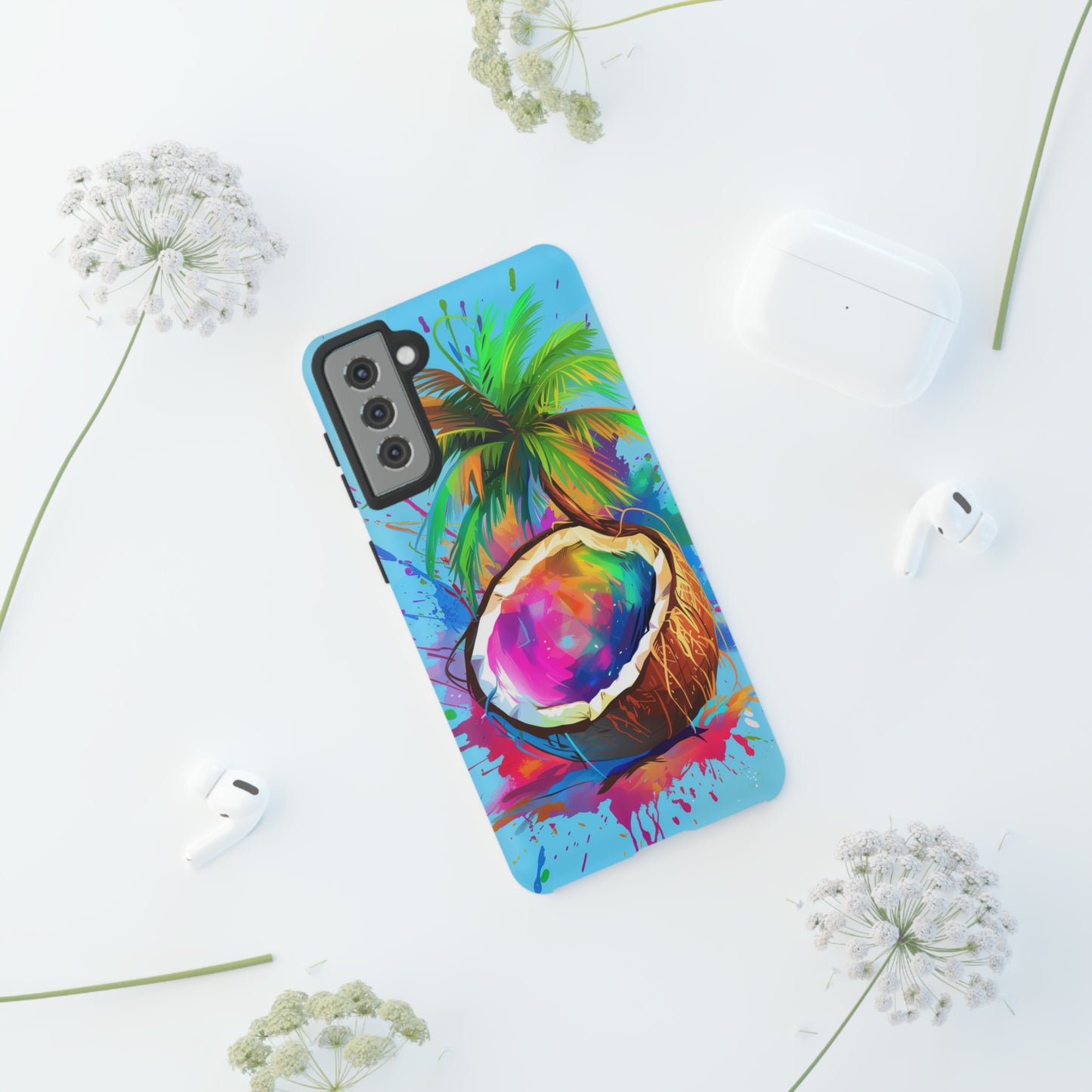 Coconut Colorful Hawaiian Tropical Phone Case, 808, Island Tropics, Wireless Compatible, Protective Cell Phone Case iPhone, Samsung, Pixel